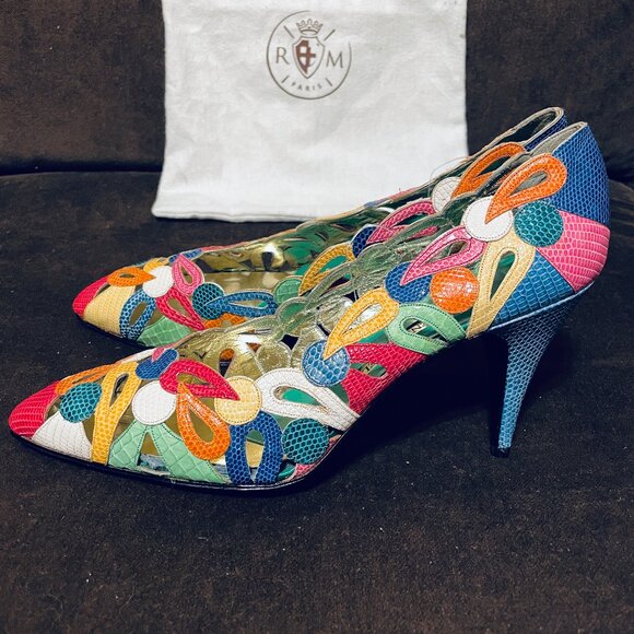 HELENE ARPELS COUTURE 9B Kaleidescope Colorful! SNAKESKIN & Leather 39 EUR - Picture 3 of 11